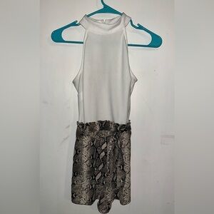 Mi Ami White Romper- White Top with Snake Print shorts- size small